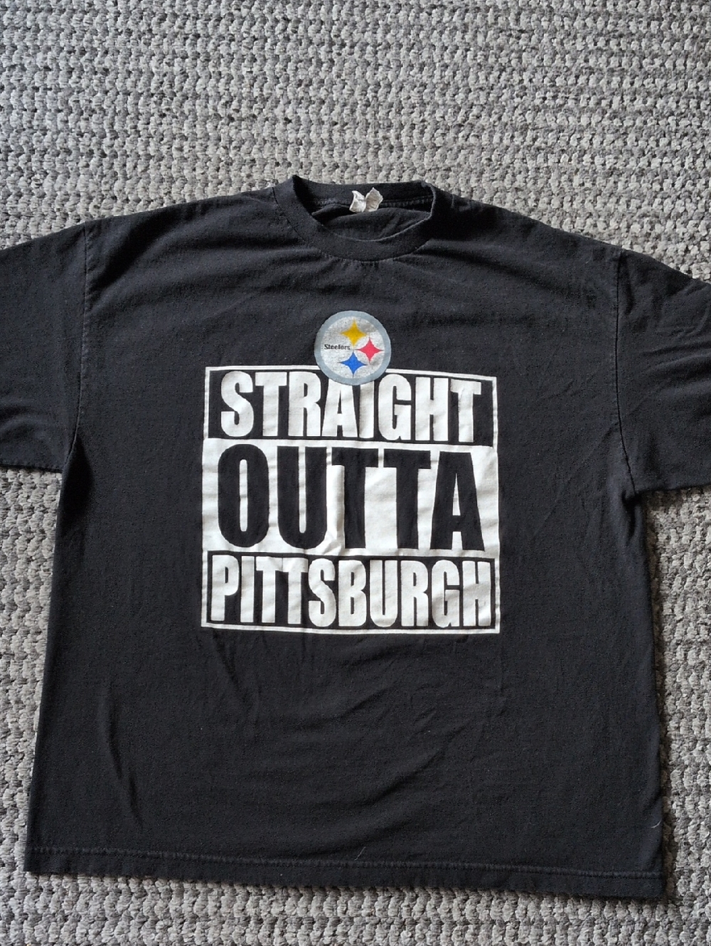 Alstyle Black Tee with White 'Straight Outta Pittsburgh' Graphic